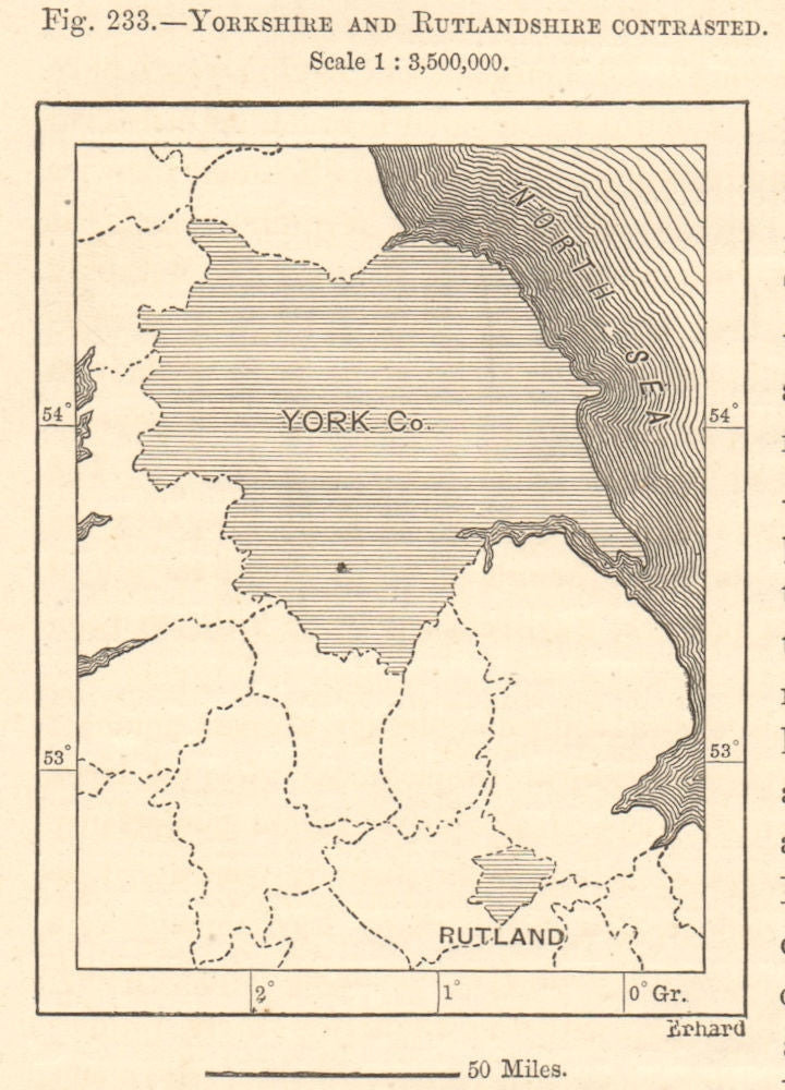 Yorkshire & Rutlandshire Compared. Sketch map. SMALL 1885 old antique